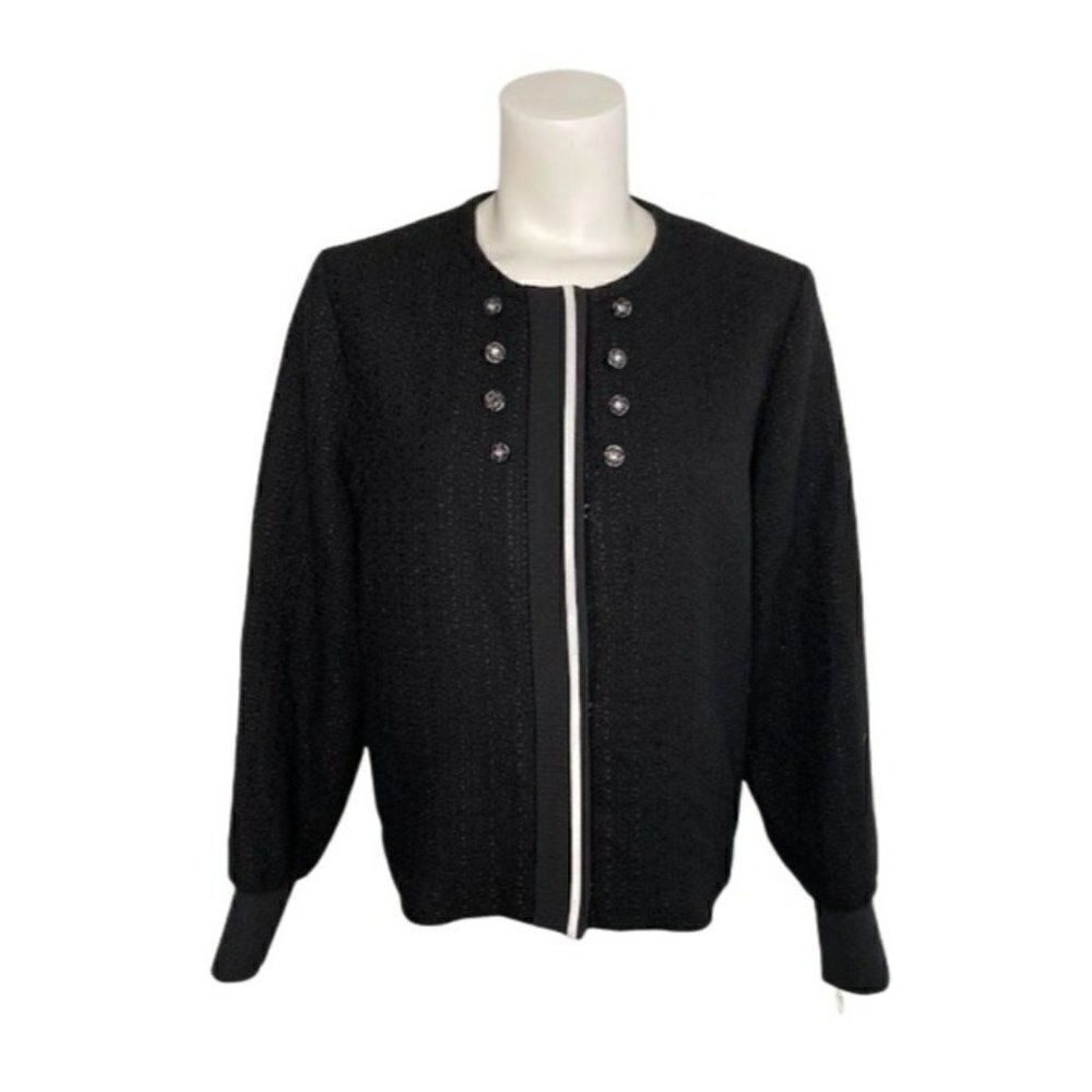 MAISON JULES Black Tweed Collarless Bomber Jacket Large NEW